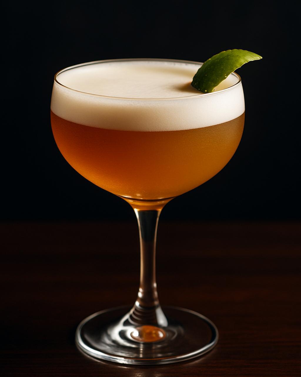 Frisch gemixter Sour-Cocktail mit Schaumkrone und Limette