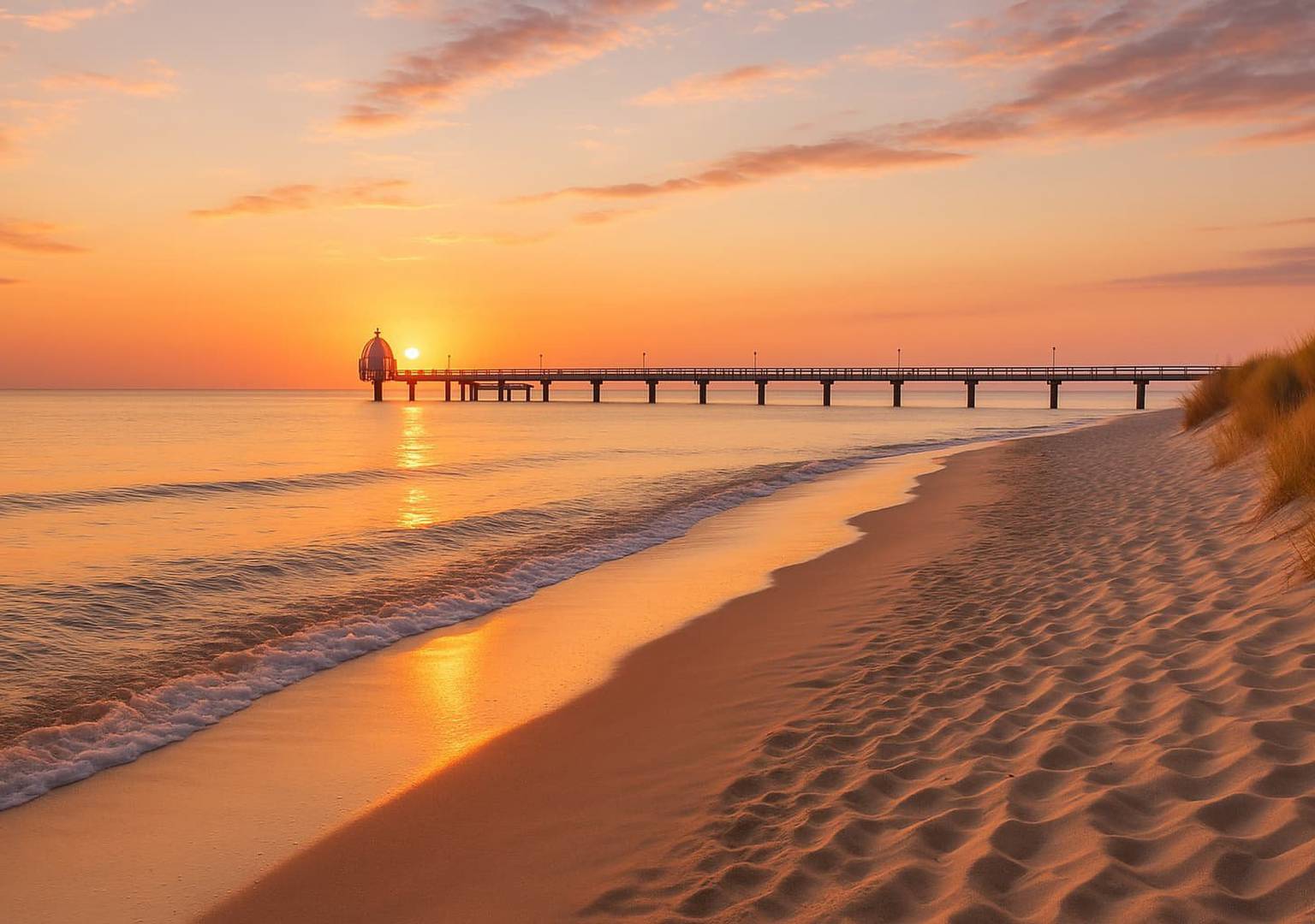 Abendstimmung am Strand von Zinnowitz mit Blick auf die Seebrücke